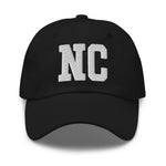 NC North Carolina Embroidered Dad Hat | White Thread | State Initials Varsity Letter