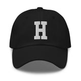 H Alphabet Varsity Letter Embroidered Dad Hat | White Thread