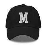 M Alphabet Varsity Letter Embroidered Dad Hat | White Thread