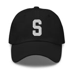 S Alphabet Varsity Letter Embroidered Dad Hat | White Thread