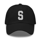 S Alphabet Varsity Letter Embroidered Dad Hat | White Thread