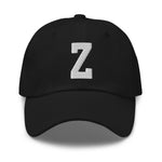 Z Alphabet Varsity Letter Embroidered Dad Hat | White Thread