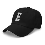 E Alphabet Varsity Letter Embroidered Dad Hat | White Thread