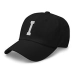 I Alphabet Varsity Letter Embroidered Dad Hat | White Thread