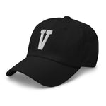 V Alphabet Varsity Letter Embroidered Dad Hat | White Thread