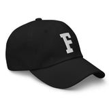 F Alphabet Varsity Letter Embroidered Dad Hat | White Thread