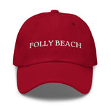 Folly Beach, SC South Carolina Embroidered Dad Hat - White Thread