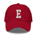 E Alphabet Varsity Letter Embroidered Dad Hat | White Thread