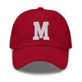 M Alphabet Varsity Letter Embroidered Dad Hat | White Thread