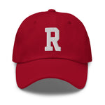 R Alphabet Varsity Letter Embroidered Dad Hat | White Thread