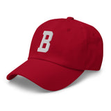 B Alphabet Varsity Letter Embroidered Dad Hat | White Thread