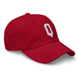 Q Alphabet Varsity Letter Embroidered Dad Hat | White Thread