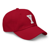 Y Alphabet Varsity Letter Embroidered Dad Hat | White Thread