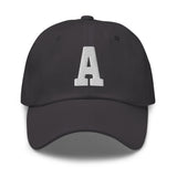 A Alphabet Varsity Letter Embroidered Dad Hat | White Thread