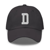 D Alphabet Varsity Letter Embroidered Dad Hat | White Thread