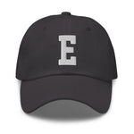 E Alphabet Varsity Letter Embroidered Dad Hat | White Thread