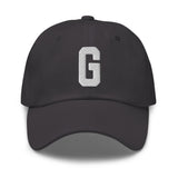 G Alphabet Varsity Letter Embroidered Dad Hat | White Thread