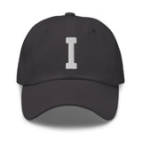 I Alphabet Varsity Letter Embroidered Dad Hat | White Thread