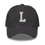 L Alphabet Varsity Letter Embroidered Dad Hat | White Thread