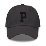 P Alphabet Varsity Letter Embroidered Dad Hat | Black Thread