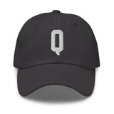 Q Alphabet Varsity Letter Embroidered Dad Hat | White Thread