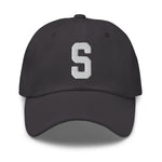 S Alphabet Varsity Letter Embroidered Dad Hat | White Thread