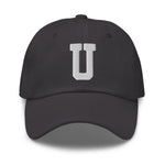 U Alphabet Varsity Letter Embroidered Dad Hat | White Thread