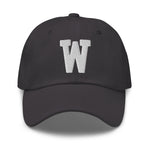 W Alphabet Varsity Letter Embroidered Dad Hat | White Thread