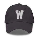 W Alphabet Varsity Letter Embroidered Dad Hat | White Thread