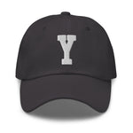 Y Alphabet Varsity Letter Embroidered Dad Hat | White Thread