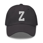 Z Alphabet Varsity Letter Embroidered Dad Hat | White Thread