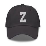 Z Alphabet Varsity Letter Embroidered Dad Hat | White Thread