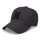 M Alphabet Varsity Letter Embroidered Dad Hat | Black Thread