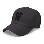 W Alphabet Varsity Letter Embroidered Dad Hat | Black Thread