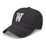 W Alphabet Varsity Letter Embroidered Dad Hat | White Thread