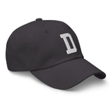 D Alphabet Varsity Letter Embroidered Dad Hat | White Thread