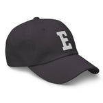 E Alphabet Varsity Letter Embroidered Dad Hat | White Thread