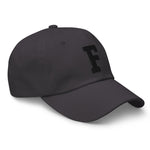 F Alphabet Varsity Letter Embroidered Dad Hat | Black Thread