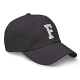 F Alphabet Varsity Letter Embroidered Dad Hat | White Thread