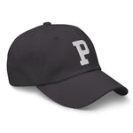 P Alphabet Varsity Letter Embroidered Dad Hat | White Thread