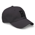 R Alphabet Varsity Letter Embroidered Dad Hat | Black Thread