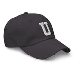 U Alphabet Varsity Letter Embroidered Dad Hat | White Thread