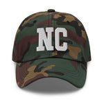 NC North Carolina Embroidered Dad Hat | White Thread | State Initials Varsity Letter