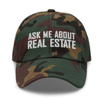 Ask Me About Real Estate Embroidered Dad Hat | White Thread