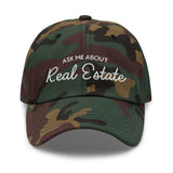 Ask Me About Real Estate Embroidered Dad Hat | White Thread