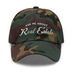 Ask Me About Real Estate Embroidered Dad Hat | White Thread