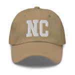 NC North Carolina Embroidered Dad Hat | White Thread | State Initials Varsity Letter