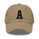 A Alphabet Varsity Letter Embroidered Dad Hat | Black Thread