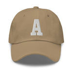 A Alphabet Varsity Letter Embroidered Dad Hat | White Thread