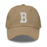 B Alphabet Varsity Letter Embroidered Dad Hat | White Thread